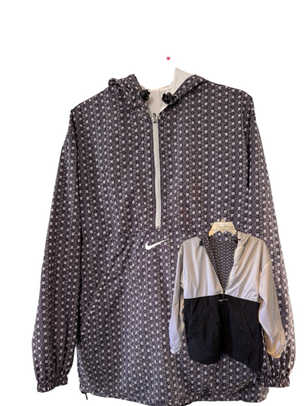 Nike Men’s Reversible Windbreaker White/Black/Navy Blue/Gray Sz Medium Pullover